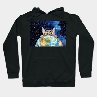 Cat holding the earth Hoodie